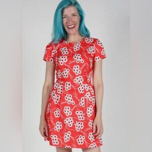 Birds Of North America Sz 8 Bobolink Red Daisies Floral Cotton Mini Dress